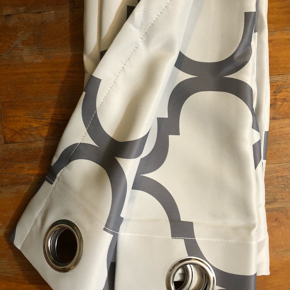 Melodieux off white with grey pattern 42 x 86 inches two panel curtains